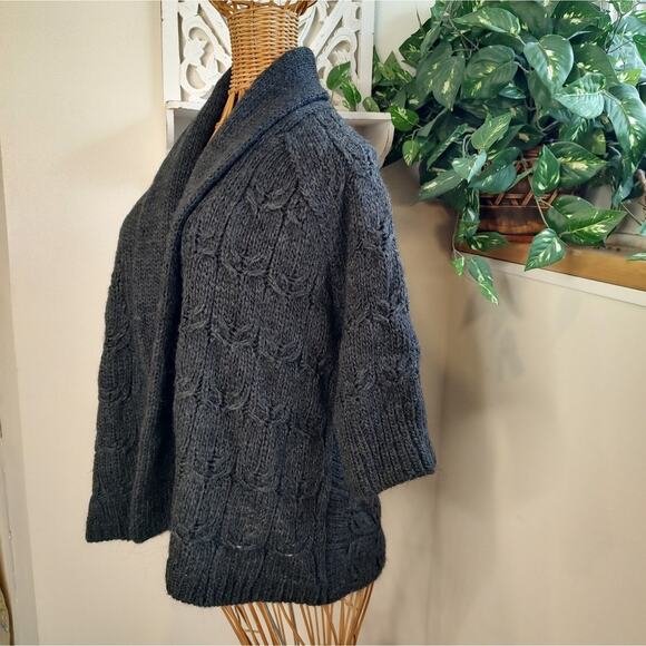 LOFT Cable Knit Open Front Grey Alpaca Wool Cardigan - Picture 1 of 7